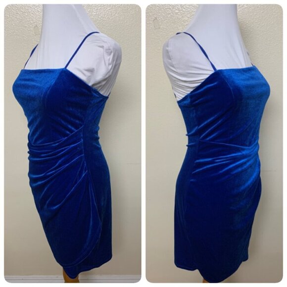 Emerald Sundae Small Womens Junior Velvet Mini Bodycon Dress Blue - Picture 3 of 9